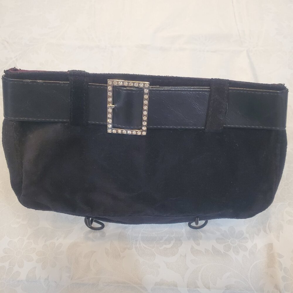 VICTORIA’S SECRET Y2K Black Velvet Clutch with Belt and Rhinestone Buckle